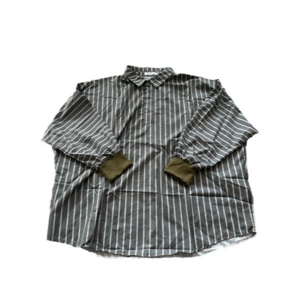 Misslook Womens Green Strips Long Sleeve Button Detail Shirt Size 4XL Pull Over